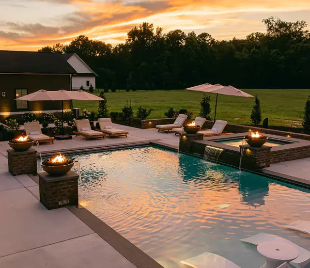 Outdoor living space with gas fireplace, pavilion, and outdoor television